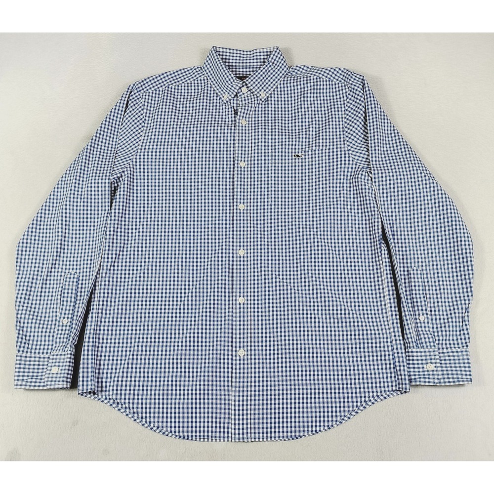 Vineyard Vines Arawak Gingham Tucker Shirt Mens Medium Blue Long Sleeve Office